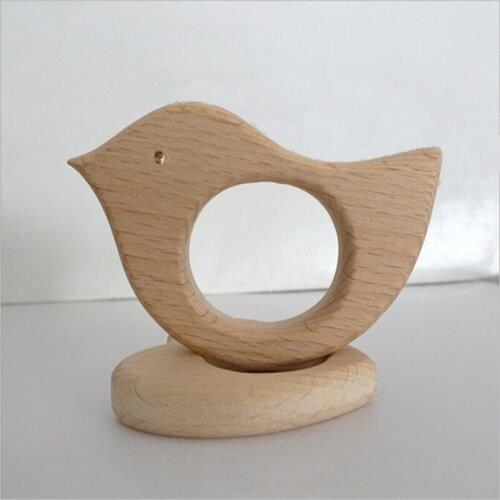 Cute Wooden Bird Pendant Baby Teether Teething Chew Toys Shower Gift Handmade Natural For Babies Over 4 months