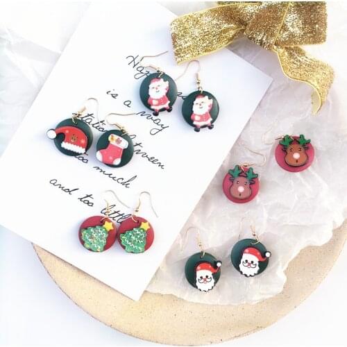 5 pairs new Year Luck Merry Christmas Drop Dangle Gold Earring Santa Trees wood Pendant Gift Women Girls Jewelry Family Gift