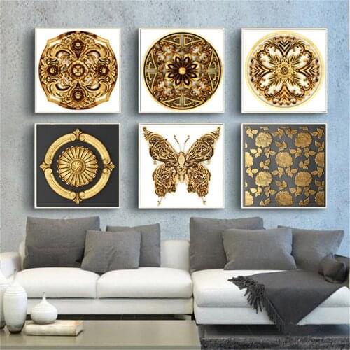 Gold Mandala Flower Canvas Painting Dreamer Dancing Artwork Posters Wall Picture For living Room Modern Abstract Home Decoration
