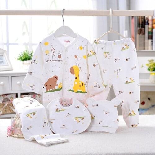 Newborn Cotton Clothing Toddler Baby Underwear 5Pcs Sets Cartoon Giraffe Printing Kids Boys Girls Clothes Sets for Children 0-3M