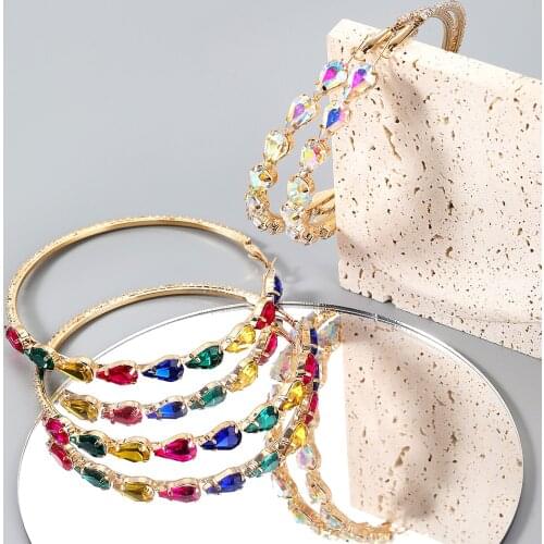 JIJIAWENHUA New Rhinestone Big Hoop Earrings Luxury Jewelry Pendant Womens Earrings Dinner Party Fashion Jewelry Accessories