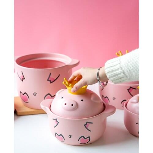 Pink Lovely Pig Casserole Stew Pot Soup Domestic Gas Ceramic Rice Special Stone For Stove Olla