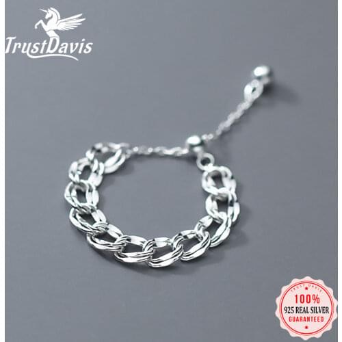 TrustDavis Real 925 Sterling Silver Fashion Minimalist Snake Cool Chain Ring Sizable For Women Wedding Party Fine Jewelry DA2133