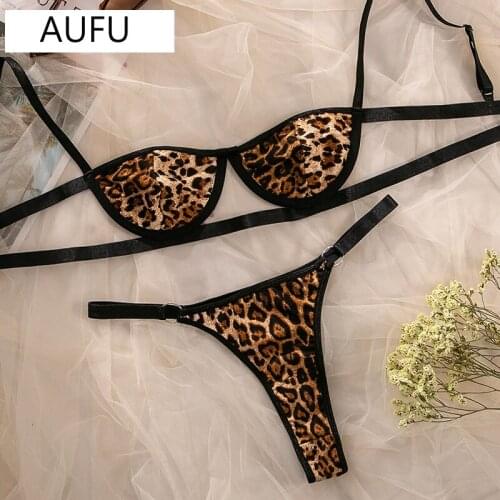 AUFU Leopard Lingerie Bra Set Women Sexy Bra and party set Underwire Lingerie Set Sexy Animal Print Bra Set String Wholesale