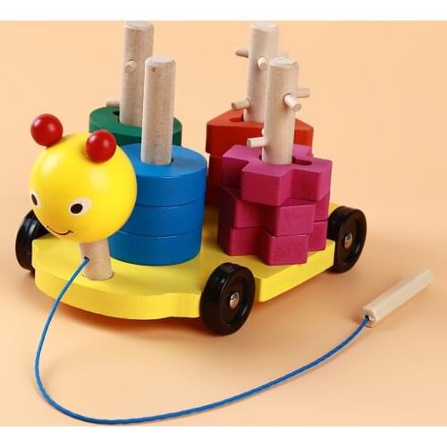 Baby Educational Assemblage Wooden Blocks Multifunction Geometry Sets Column Pull Carts Train Children Toys Brinquedos