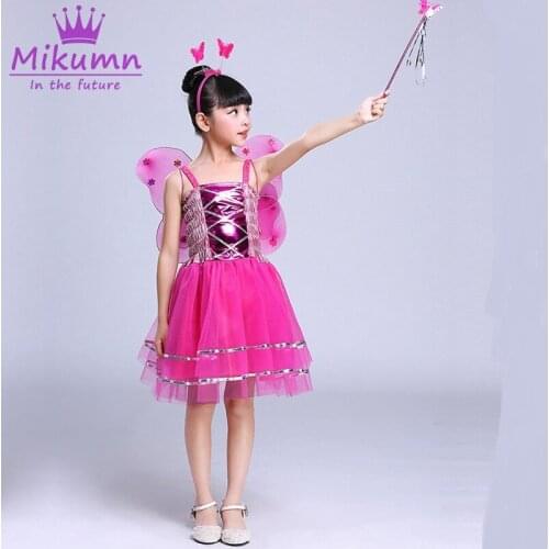 4 Pcs Fairy Princess Kids Costume Set Butterfly Wings Wand Headband Tutu Dress Halloween Christmas Party Performance Photography