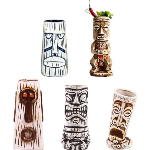 Creative Hawaiian Tiki Cup Cocktail Glass Beer Mug Red Wine Glass Ceramic Holiday Islander Tiki Mug Cup Bar Tool