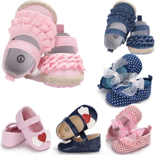 New Beautiful Elegant Newborn Baby Girl Bow Anti-slip Crib Shoes Soft Sole Sneakers Prewalker 0-18M