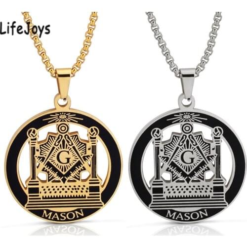 Freemason Necklace Masonic Pendant Freemasonry Jewelry Stainless Steel Free Mason Symbols Necklaces Men Gold Color Hip Hop Gift