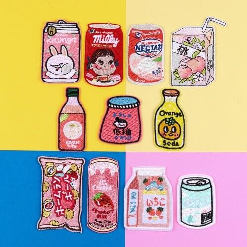 Cartoon Fruit Juice Drinks Candy Sticker Embroidery Cloth Paste Clothing Patch DIY Accessories Stick On Cute Patches For Kids