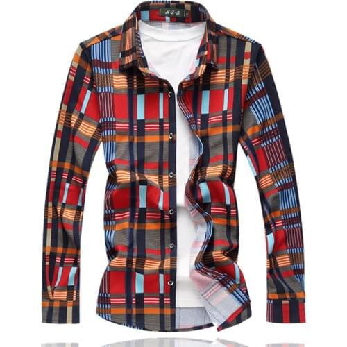 2019 Fashion Brand Mens Colorful Shirt Casual Party Cotton Long Sleeve Plaid Shirt Men Social Plus Size 6XL 7XL Chemise Homme
