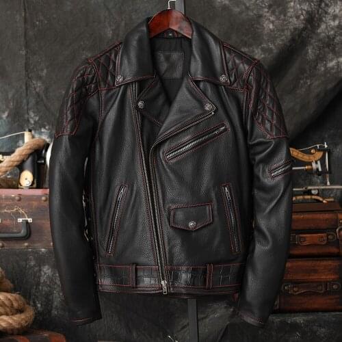 2021 Black American Motorcycle Style Genuine Leather Jacket Men Plus Size 4XL Real Natural Cowhide Autumn Slim Fit Bikers Coat
