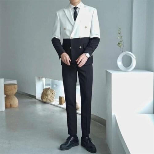 Splice Contrast Color Mens Party Suits Mens New Fashion Mens Slim Fit Suits With Pant Prom Doube Breasted Suit Costume Homme