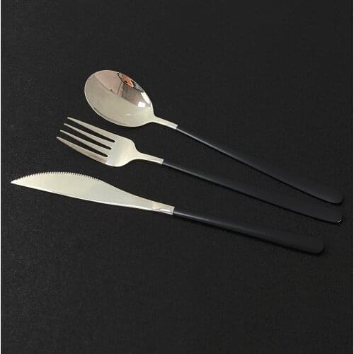 3-Piece Korean Black Silver Eco-Friendly Portable Travel Cutlery Dinnerware Set Stainless Steel Knife Fork Spoon Set