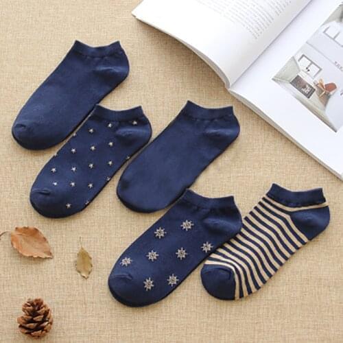 Q 5 Pair Summer Spring Cotton Sweat-absorbent Socks Non-Slip Shallow Mouth for Mens Boat Sock Navy Casual Ankle Socks