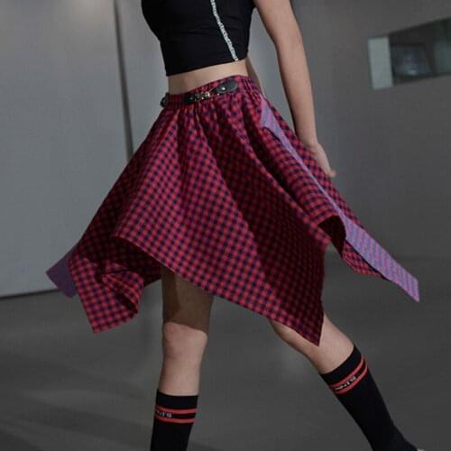 New Jazz Stage Performance Clothing Female High Waist Plaid Elastic Irregular Short Skirt Skirts Modern Practice Dress DWY4189