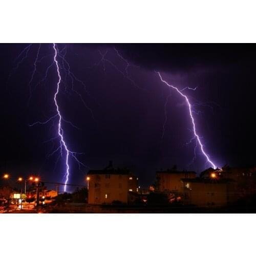 Printed Beautiful nature photo of the city under the Lightning and violet light , special art picture for home decor painting