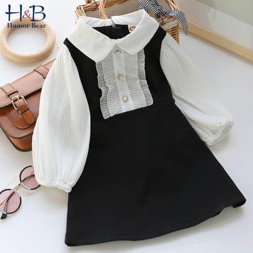 Humor Bear Girls Dress Spring Autumn New Long Sleeve Doll Collar Ruffle Patchwork Toddler Princess Kids Party Dress