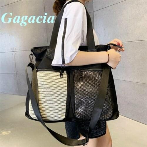 GAGACIA Casual Large Capacity Tote Nylon Zipper Top-handle Big Bag Women Go Shopping Shoulder Bag Female Multi-pockets Handbags