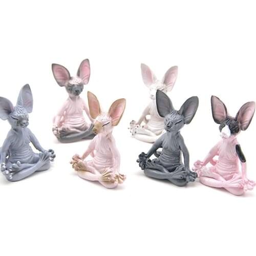 Whimsical Buddha Sphynx Cat Figurine Meditation Yoga Happy Cat Decor Art Sculptures Outdoor Garden Statues Figurines