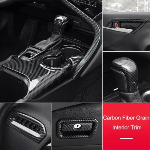 QHCP Gear Shift Panel Window Lift Button Frame Cover Dashboard Strip ABS Carbon Fiber Style Black Fit For Toyota Camry 2018 2019
