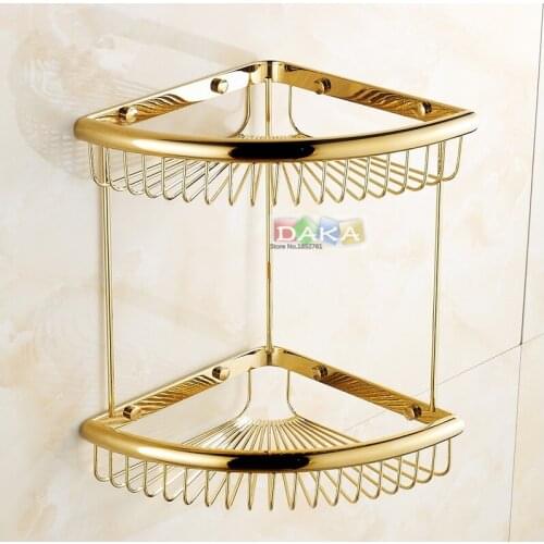 Luxury Gold Finish Bathroom Accessories Shower shampoo&Cosmetics Shelf Basket Holder/Brass Material Dual Design Corner Shelves