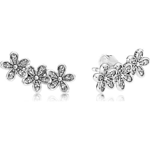 925 Sterling Silver Flower Stud Earrings Dazzling Daisies with Clear CZ Fashion Earring for Women Wedding Engagement Jewelry