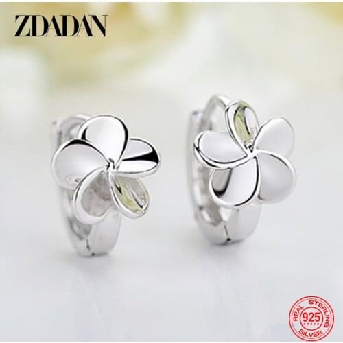 ZDADAN New 925 Sterling Silver Fashion Flower Hoop Earring For Women Charm Jewelry Gift