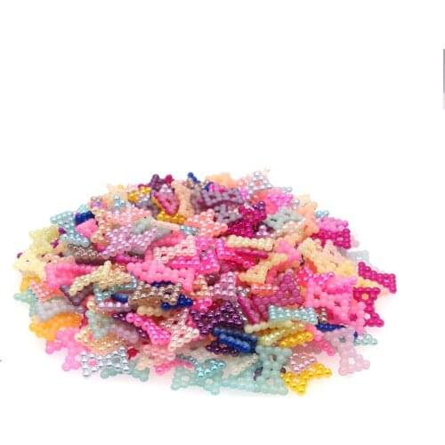 SHINE 100pcs/lot 12X9mm Colorful Mixed bowknot Shape Scrapbook Simulated Pearl Beads Sewing Buttons DIY Material Findings