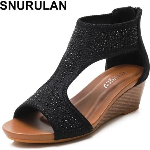SNURULAN 2021 Wedge Women Sandals Women Shoes Summer Platform Sandals Shoes Women Elegant Rhinestone Wedge Sandals Ladies Shoes