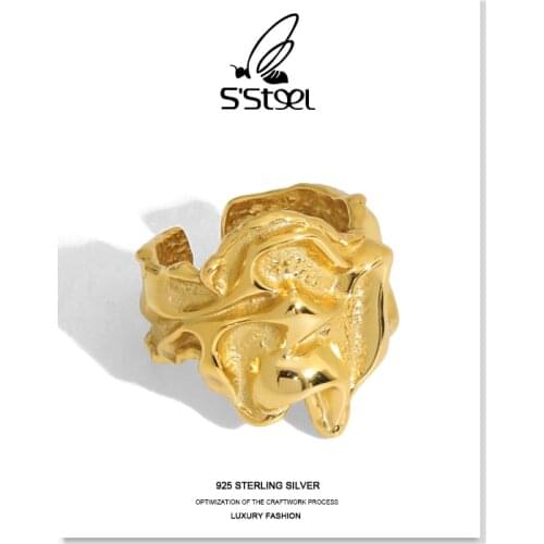 SSTEEL Trendy Rings For Women Sterling Silver 925 Korean Minimalist Exaggerated Irregular Open Ring Zilveren Ringen Jewellery