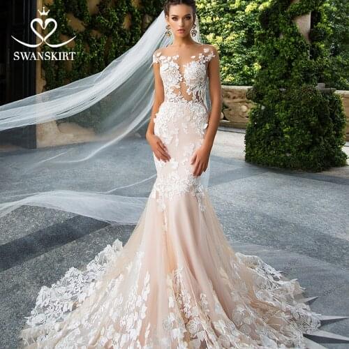 Sleeveless Mermaid Wedding Dress 2021 Appliques Lace 3D Flowers Court Train Princes Bride Gown Swanskirt I203 Vestido De Noiva