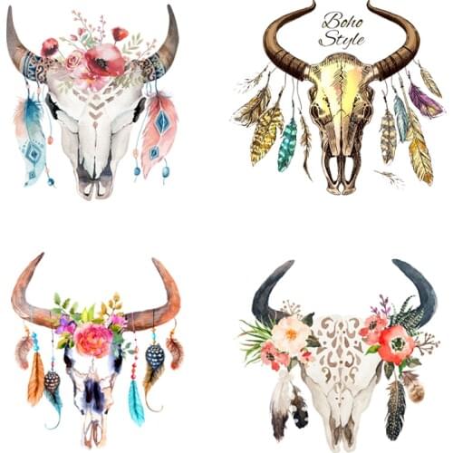 Colife Animal Patches T-shirt Press Sticker Skull Bull Patch Clothes Decoration Easy Print By Household Irons 4pcs/lot