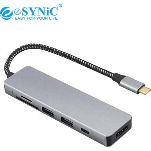 ESYNiC USB C Hub Multiport Adapter 6 In 1 Aluminum Dongle With 4K HDMI Output 100W PD Charging Port USB 3.0 Port For MacBook Pro