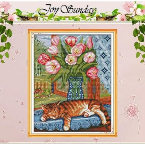 Cat On The Windowsill Patterns Counted Cross Stitch 11CT 14CT Cross Stitch Sets Chinese Cross-stitch Kits Embroidery Needlework
