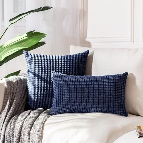 Pack of 2 Throw Pillow Covers Soft Corduroy Cushion Case Navy Blue Lumbar Pillow Cases for Couch Sofa Bedroom Car 12 x 20Inch