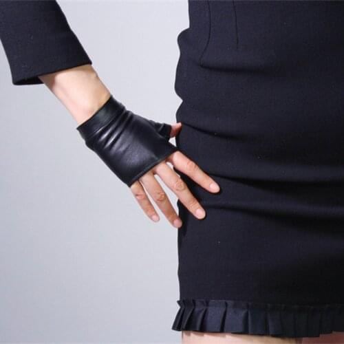 Real Leather Fingerless Mittens White Lizard Skin Animal Pattern Pure Sheepskin Half Finger Touchscreen White Pure Black WZP15