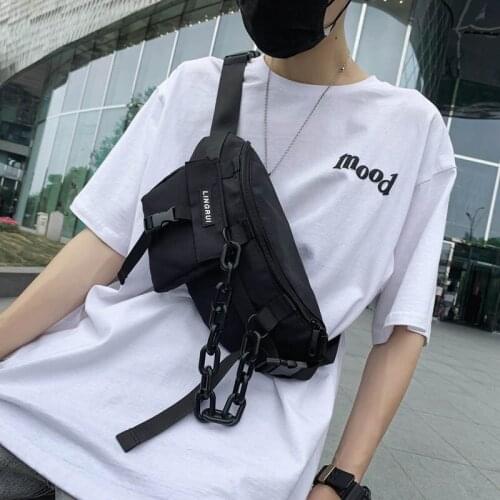 Large Capacity Crossbody Bag Chest Bag Unisex Street Style Hip Belt Bags Phone Pouch Chain Decoration Men Travel Waist Pack