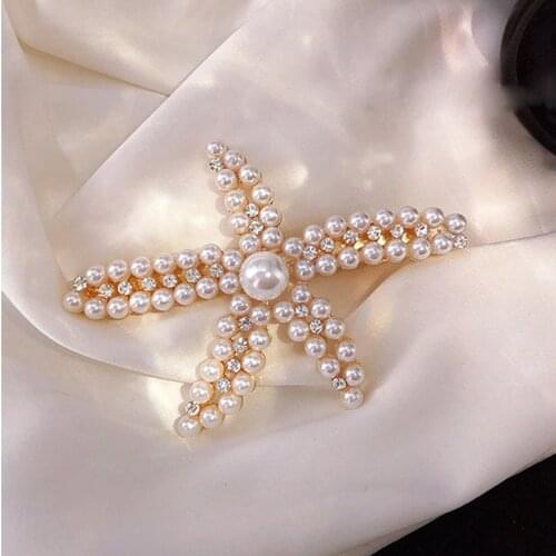 Starfish pearl hair clip heirpiece web celebrity ins side clip girl hair clip top clip bangs hair clip