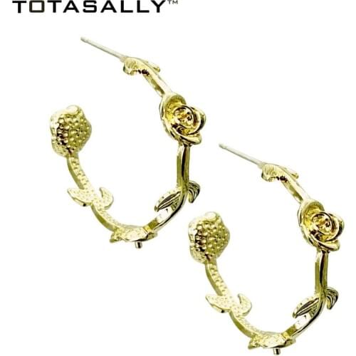 TOTASALLY Trendy vintage metal style rose flower Hoop Earrings Women golden C Ear Hoops DropShipping Earrings Jewelries