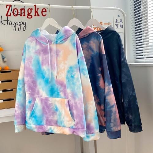 Zongke 2021 Casual Tie Dye Hoodie Men Clothing Polyester Harajuku Hip Hop Sweatshirt Japanese Streetwear M-2XL