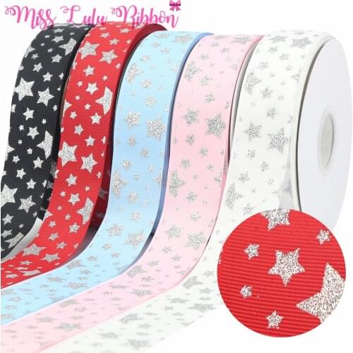 1-1/2"38mm50 Yards Silver STAR Printing Ribbon Sewing Supplies DIY Bow Material Handmade Decoration Accessories