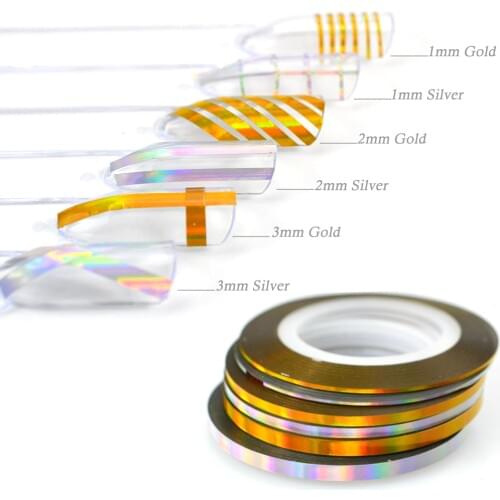 1 Roll 1mm/2mm/3mm Color Gold Silver Rainbow Effect Nail Art Striping Tape Line Sticker Decoration Laser Nails Accessories SA341