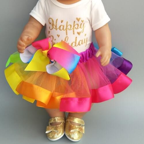 2019 New Arrival Doll Dress for 43 Baby Doll Colorful Rainbow Dress and Headband Set for 18 Inch Doll Dress Wear