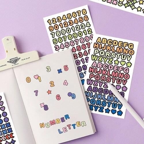 3Sheet Korean Colored Alphanumeric Stickers DIY Scrapbook Idol Card Junk Journal Stationery Happy Plan Deco Sticker Art Supplies