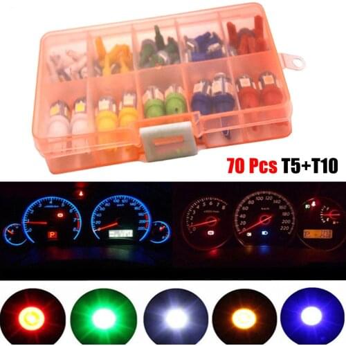 70Pcs/set Car T5+T10 LED Instrument Panel Cluster Plug Dash Light Bulb Indicator For Turn Signal Light Backup Light