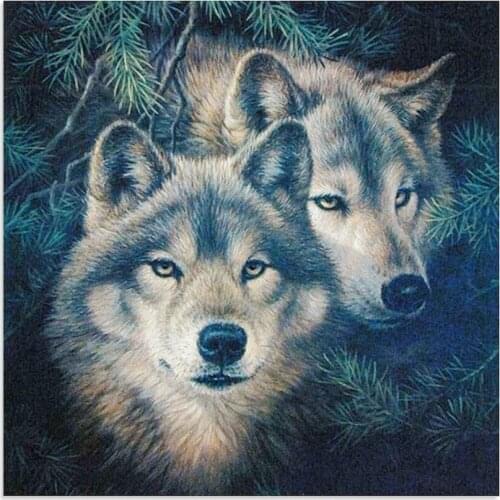 3D DIY Diamond Embroidery Two Wolves 60x60cm DIY Diamond Painting Cross Stitch Wall Sticker Square Crystal Mosaic Stickers