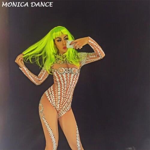 Diamond Queen AB Sparkling Crystals Jumpsuit Nightclub Party DJ DS Singer Stage Wear Women Sexy Stage Costume Birthday Celebrate