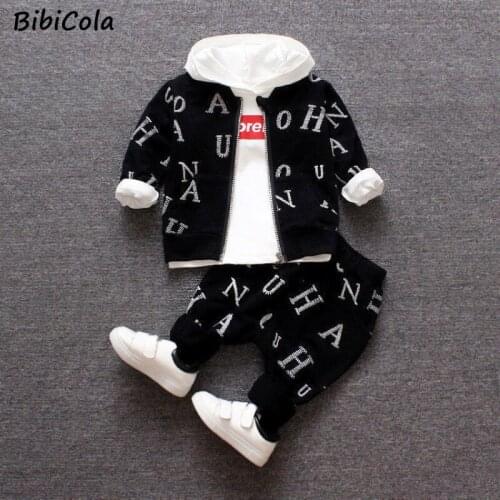 BibiCola Children Boys Outfits Baby Clothes Tracksuit Boys Spring Autumn Clothing Set Fashion Cotton Tops + Coat+ Pants 3pcs