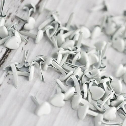 Happymems 500PCS Valentines Day White Heart Brads Scrapbooking Embellishments Metal Crafts Love DIY Fastener Accessories
